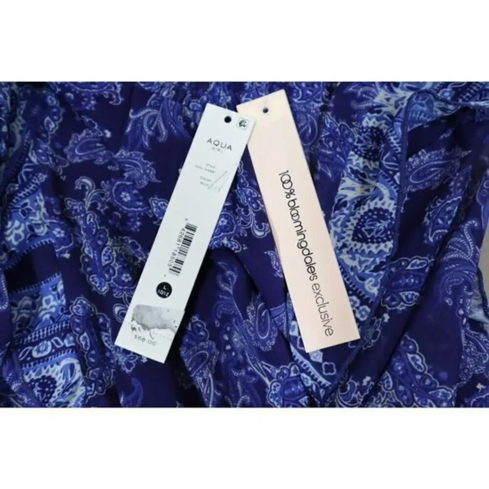 Aqua Girl Navy Blue Long Sleeve Paisley Dress‎ Size L 10/12